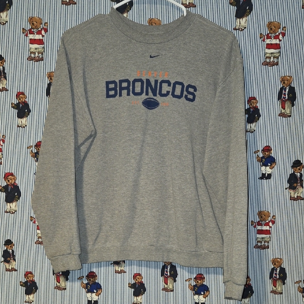Vintage Nike Center Check Gray Denver Broncos Sweatshirt Usa Made Boys Xl